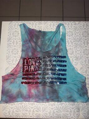 PINK Victoria's Secret Turquoise Pink Purple Tie-Dye Sequin Tank